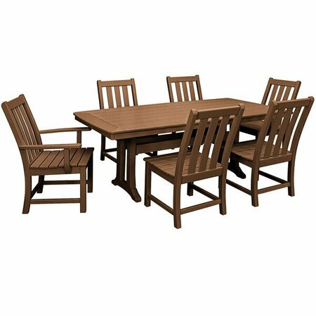 POLYWOOD Vineyard 7-Piece Teak Dining Set with Nautical Trestle Table 2 Arm Chairs and 4 Side Chairs 633PWS3431TE